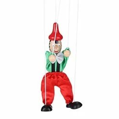 Cheap 😀 Funny Clown Pull String Puppet Wooden Joint Activity Doll Full Body Marionette Puppet Dramatic Play Colorful Doll Props Vintage Puppetry Toy For 🥳 Birthday Holiday Party Carnival Red ⌛