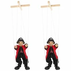 Flash Sale ⭐ 2pcs Wooden Pirate Marionette Pull String Puppet Vintage Handiwork Interactive Toys Lovely Puppet, Red ⭐