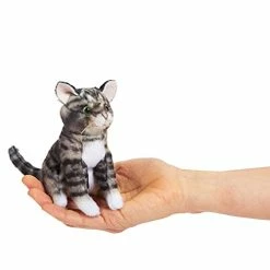 Discount 😉 Mini Tabby Cat Finger Puppet, Gray; Black; White ⭐