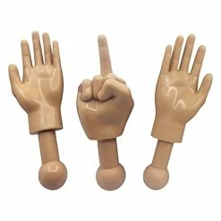 Budget 💯 Tiny Hands 4.5-Inch Novelty Toys | Tan Left And Right + Middle Finger Hand | Plastic Puppets With Holding Sticks | Funny Gag Gifts, Figures For Imaginative Playtime ⌛
