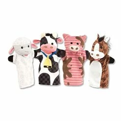Promo 🌟 Farm Friends Hand Puppets (Set Of 4) - Cow, Horse, Sheep, And Pig, Farm, 1 EA 😍