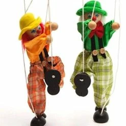 Deals ⌛ Fun Wooden Clown Marionette Pull String Puppet Vintage Toy For Family Men 👩 Women Pretend Play Puppetry Party Green 😍