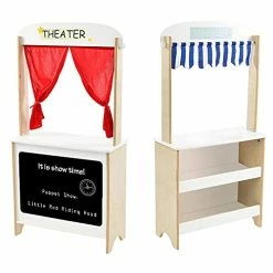 Hot Sale β€οΈ Wood Puppet Theater, Flannel Curtain Puppet Stage Theater, 2-Sided Tabletop Puppet Stage Chalkboard, 2-in-1 Puppet Theater Reversible Play Store, Multi-Function Theater For Ages 3 And Up Multicolored β
