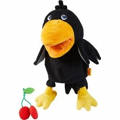 Outlet 🎁 Theo The Raven Glove Puppet With Cherries - Beak Opens Wide With Opening To Eat The Fabric Fruit ❤️