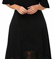 Best Sale 🔔 Indoor House Casual Short Size Round Plus Long Stitching Formal 👗 Dress 👩 Women Solid Sleeve 👗 Dress Lace Lace Neck Irregular Wine 🌟