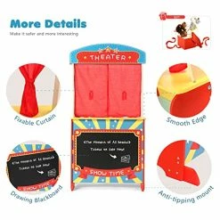 Wholesale ✨ Wooden Puppet Theater Bonus 2 Hand Puppet, Rundad Double-Sided Lemonade Stand & Puppet Show Theater For Kids, Wood Deluxe Children Puppet Theatre Toy With Chalkboar 😍
