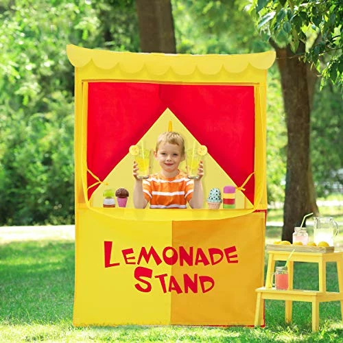 Outlet β Lemonade Stand Puppet Show Theater Pretend Playhouse Play Tent Kids On Stage Doorway Table Top Sets For Toddlers Curtain Fordable Rods Children Dramatic Furniture, 28"X20"X41"H, Yellow,8032 π - Image 3