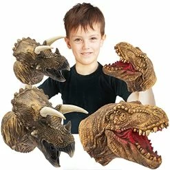Budget 🔥 Dinosaur Hand Puppets Realistic Latex Soft Animal Head Toys Set, Tyrannosaurus, Triceratops Hand Puppet Toys Gift For Kids, Party Imaginative Games, 2 Pack 🔔
