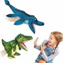 Hot Sale 🌟 2Pcs Dinosaurs Plush Toys, Stuffed Animals Mosasaurus And T-Rex Dinosaur Hand Puppets Kids Toys, Plush Alligator 🎄 Christmas For Boys 👧 Girls Kids Age 4 5 6 7 8 ⌛