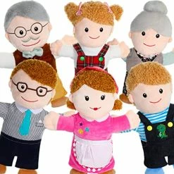 Promo ✨ 6 Pieces Hand Puppet Set 11.8 Inch Family Members Puppets Soft Plush Hand Puppets 👩 Mother, Father, Son, Daughter And Grandparents For Storytelling, Teaching, Preschool, Role Play (Basic Style) 😉