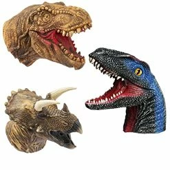 Brand new 🔥 Dinosaur Hand Puppets Realistic Latex Soft Animal Head Toys Set, Tyrannosauru, Triceratop, Velociraptor Hand Puppet Toys Gift For Kids, Party Show Imaginative Play, 3 Pack 🎉