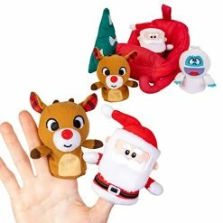 Discount 🧨 Christmas Rudolph The Red-Nosed Reindeer Finger Puppet Playset With Sleigh, 5 Pieces, ❄ Christmas Stuffed Animal Plush Toys, Finger Hands Party Toys (23133) 👍