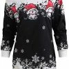 Brand new 🔔 Franterd Merry 🎅 Christmas 👩 Women 🎅 Christmas Santa Claus Print Skew Collar Sweatshirt Pullover Off Shoulder Tops Black 🎉