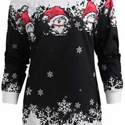 Brand new 🔔 Franterd Merry 🎅 Christmas 👩 Women 🎅 Christmas Santa Claus Print Skew Collar Sweatshirt Pullover Off Shoulder Tops Black 🎉