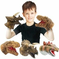 Hot Sale ⌛ Dinosaur Hand Puppets Realistic Latex Soft Animal Toys Set, Tyrannosaurus, Triceratops, Stegosaurus Hand Puppet Toys Gift For Kids, Party Imaginative Games, 3 Pack 🥰